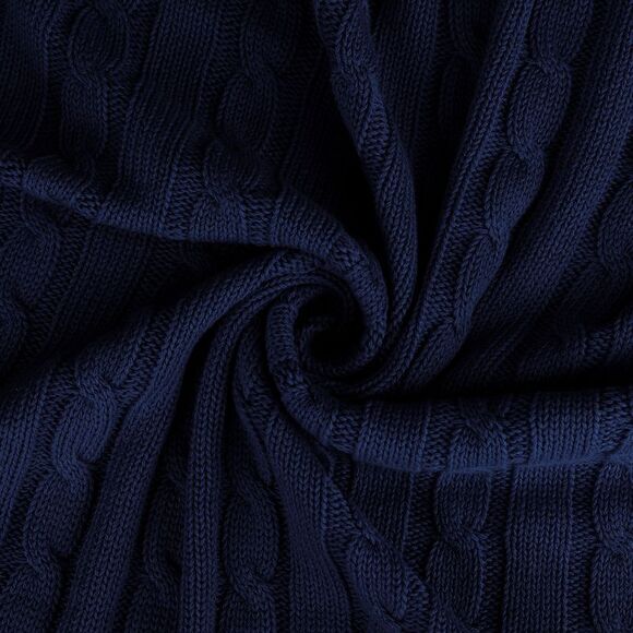 100% Cotton Throw Blanket for Sofa Soft Cable Knit Blanket 50" x 60" Navy Blue - Picture 5 of 6